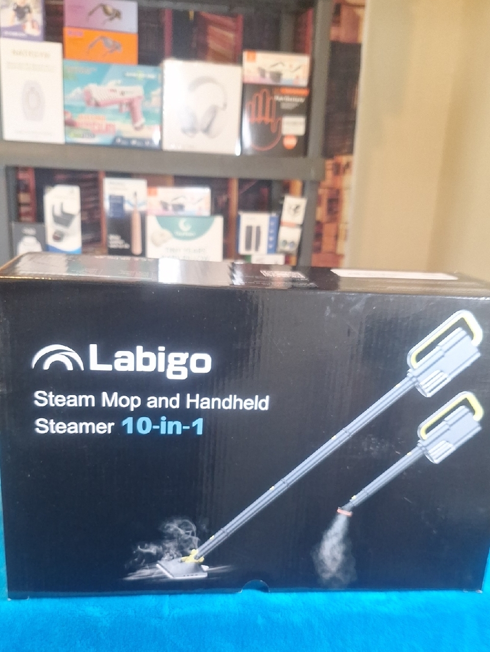 Labigo 10-in-1 Steam Mop & Handheld Steamer - Black/Blue Accents